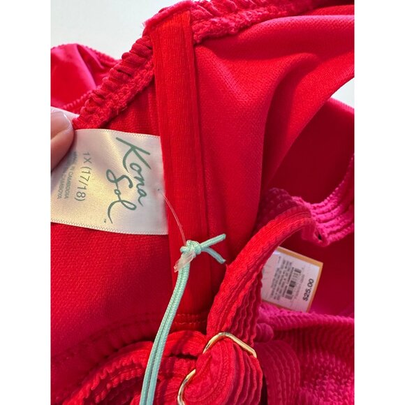 Kona Sol Ribbed 2 Piece Swimsuit Size 1X Pink 17/18 Padded NWT Adjustable Strap - Picture 10 of 14